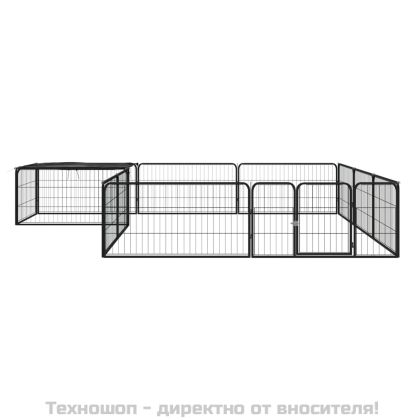 Заграждение за куче черно 12 панела 100x50 см прахово боядисано