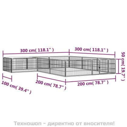 Заграждение за куче черно 12 панела 100x50 см прахово боядисано