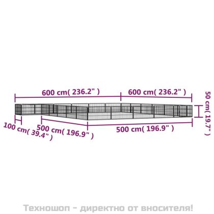 Заграждение за куче черно 24 панела 100x50 см прахово боядисано