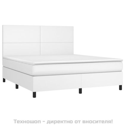 Боксспринг легло с матрак и LED бяло 160x200 см изкуствена кожа