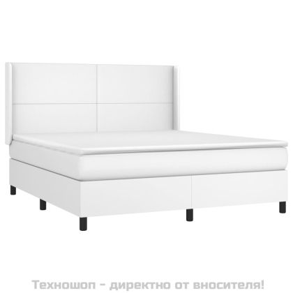 Боксспринг легло с матрак и LED бяло 160x200 см изкуствена кожа
