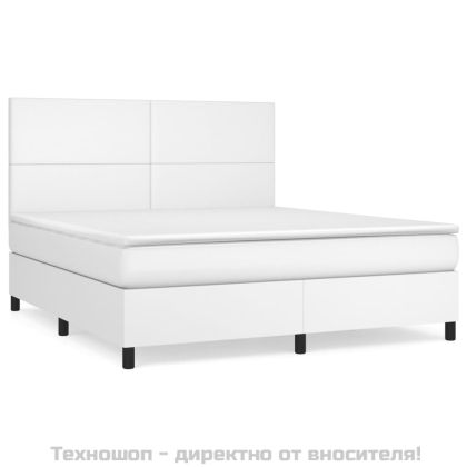 Боксспринг легло с матрак, бяло, 160x200 см, изкуствена кожа
