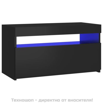 ТВ шкаф с LED осветление, черен, 75x35x40 см