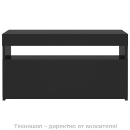 ТВ шкаф с LED осветление, черен, 75x35x40 см