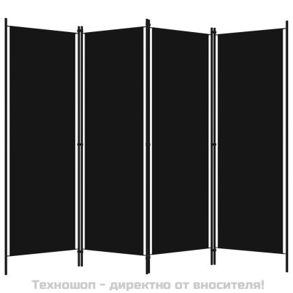 Параван за стая, 4 панела, черен, 200x180 см