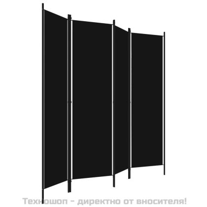 Параван за стая, 4 панела, черен, 200x180 см