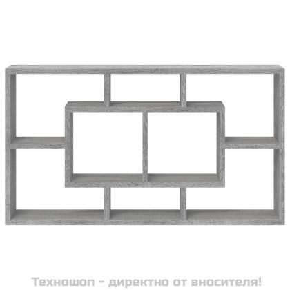 Стенен витринен рафт с 8 отделения сив сонома