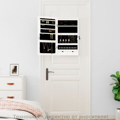 Огледален шкаф за бижута с LED осветление, стенен монтаж, бял