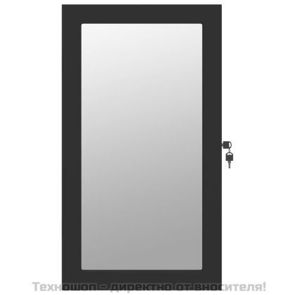 Огледален шкаф за бижута с LED осветление, стенен монтаж, черен