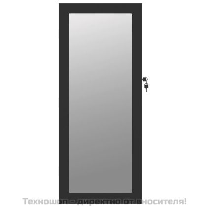 Огледален шкаф за бижута с LED осветление, стенен монтаж, черен