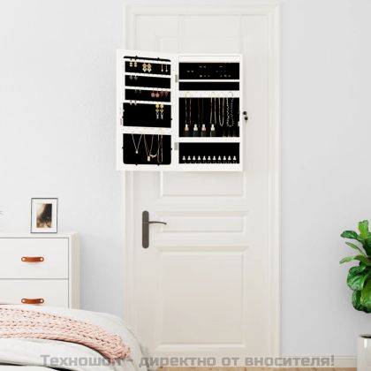 Огледален шкаф за бижута с LED осветление, стенен монтаж, бял