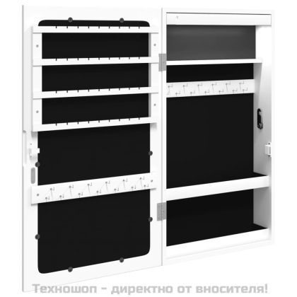 Огледален шкаф за бижута с LED осветление, стенен монтаж, бял