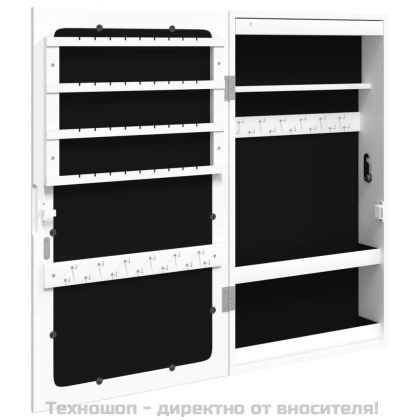 Огледален шкаф за бижута с LED осветление, стенен монтаж, бял