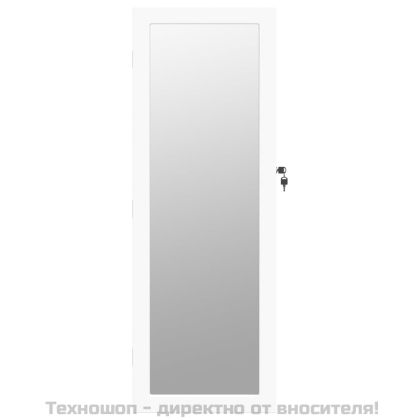 Огледален шкаф за бижута с LED осветление, стенен монтаж, бял