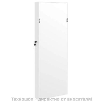 Огледален шкаф за бижута с LED осветление, стенен монтаж, бял