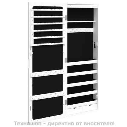 Огледален шкаф за бижута с LED осветление, стенен монтаж, бял