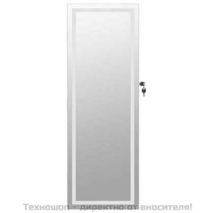 Огледален шкаф за бижута с LED осветление, стенен монтаж, бял