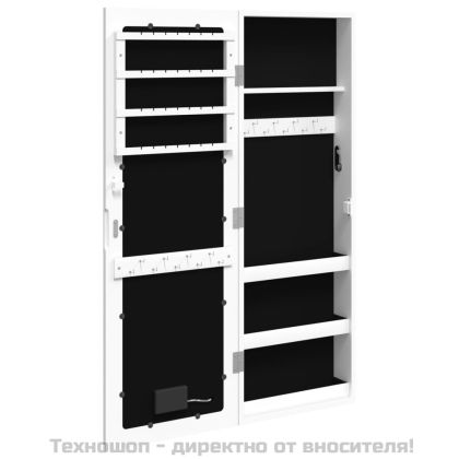 Огледален шкаф за бижута с LED осветление, стенен монтаж, бял
