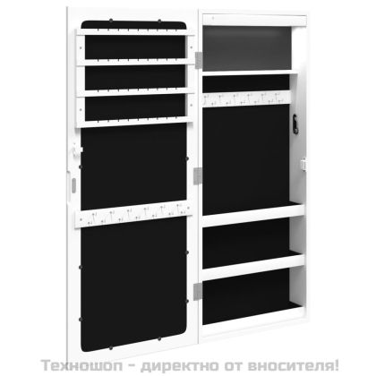 Огледален шкаф за бижута с LED осветление, стенен монтаж, бял