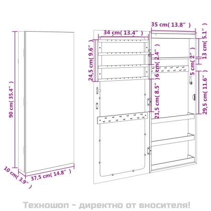 Огледален шкаф за бижута с LED осветление, стенен монтаж, бял