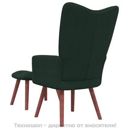 Релакс стол с табуретка, тъмнозелен, кадифе