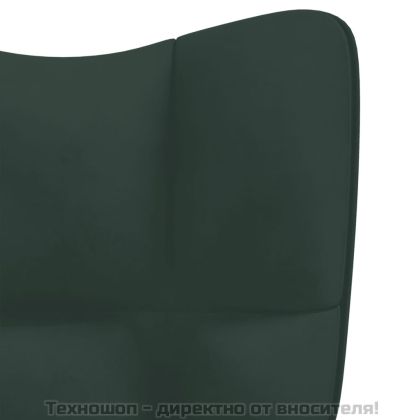 Релакс стол с табуретка, тъмнозелен, кадифе