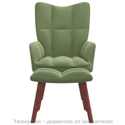 Релакс стол с табуретка, светлозелен, кадифе