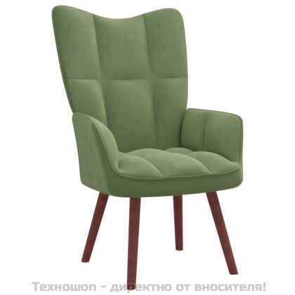 Релакс стол с табуретка, светлозелен, кадифе