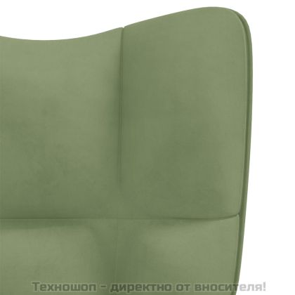 Релакс стол с табуретка, светлозелен, кадифе