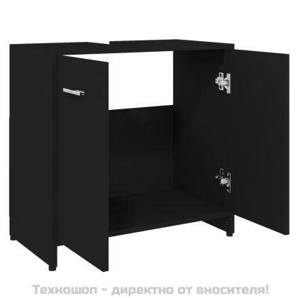 Шкаф за баня, черен, 60x33x61 см, инженерно дърво