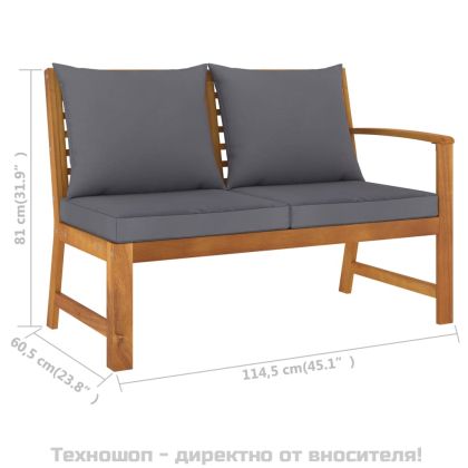 Градински лаундж комплект с възглавници, 5 части, акация масив