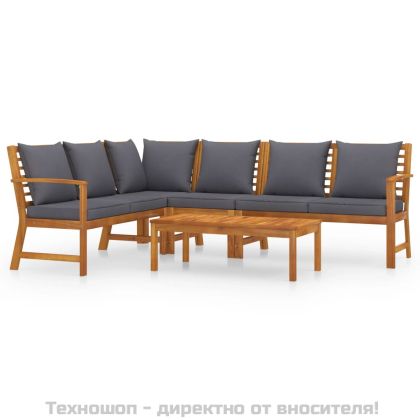 Градински лаундж комплект с възглавници, 5 части, акация масив