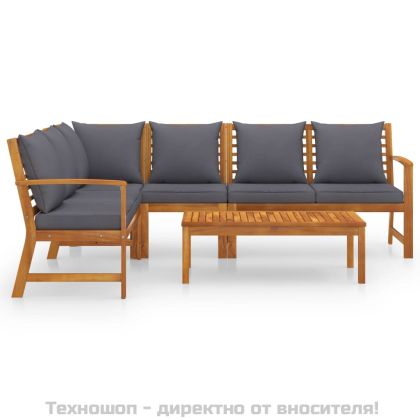 Градински лаундж комплект с възглавници, 5 части, акация масив