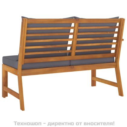 Градинска пейка 114,5 см с тъмносива възглавница, акация масив