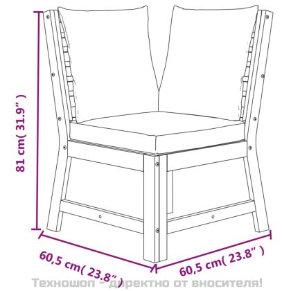 Градински трапезен комплект 6 части с възглавници акация масив
