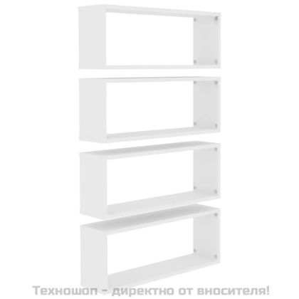 Стенни кубични рафтове, 4 бр, бели, 60x15x23см, инженерно дърво