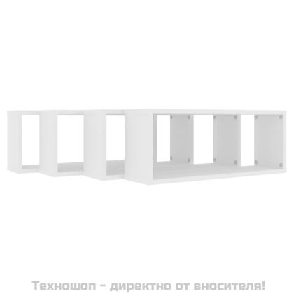Стенни кубични рафтове, 4 бр, бели, 60x15x23см, инженерно дърво