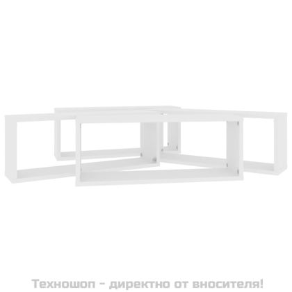 Стенни кубични рафтове, 4 бр, бели, 60x15x23см, инженерно дърво