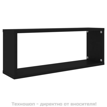 Стенни кубични рафтове, 4 бр, черни, 60x15x23см инженерно дърво