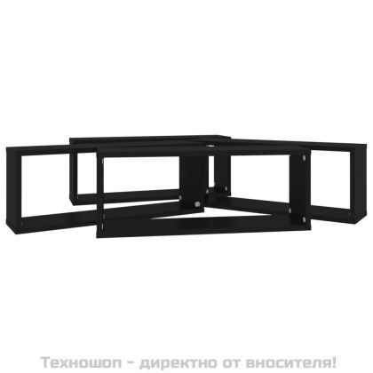 Стенни кубични рафтове, 4 бр, черни, 60x15x23см инженерно дърво