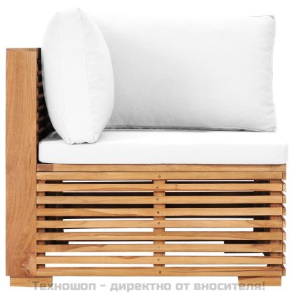 Градински ъглов диван с кремава възглавница тик масив