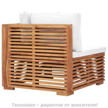 Градински ъглов диван с кремава възглавница тик масив