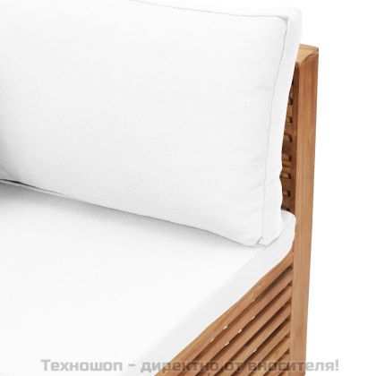 Градински ъглов диван с кремава възглавница тик масив