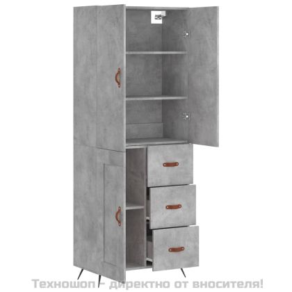 Висок шкаф, бетонно сив, 69,5x34x180 см, инженерно дърво