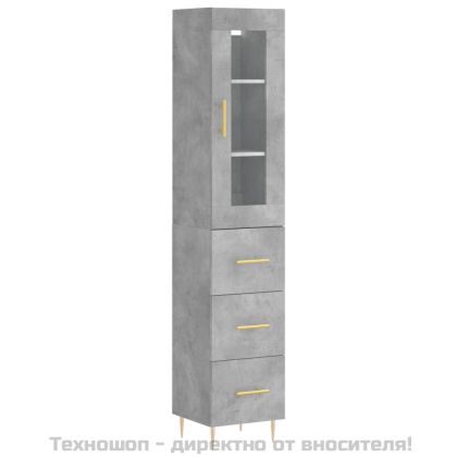 Висок шкаф, бетонно сив, 34,5x34x180 см, инженерно дърво
