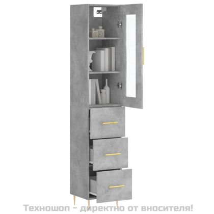 Висок шкаф, бетонно сив, 34,5x34x180 см, инженерно дърво