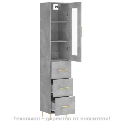 Висок шкаф, бетонно сив, 34,5x34x180 см, инженерно дърво