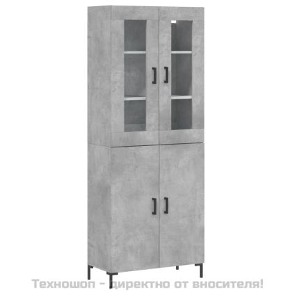 Висок шкаф, бетонно сив, 69,5x34x180 см, инженерно дърво