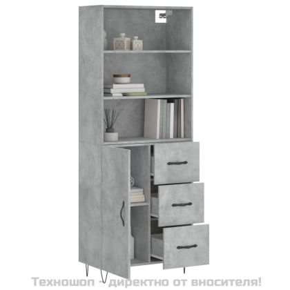 Висок шкаф, бетонно сив, 69,5x34x180 см, инженерно дърво