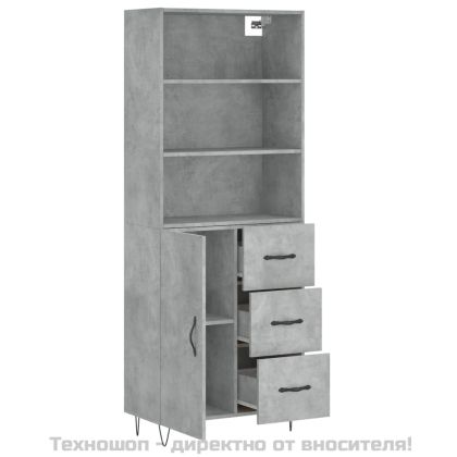 Висок шкаф, бетонно сив, 69,5x34x180 см, инженерно дърво